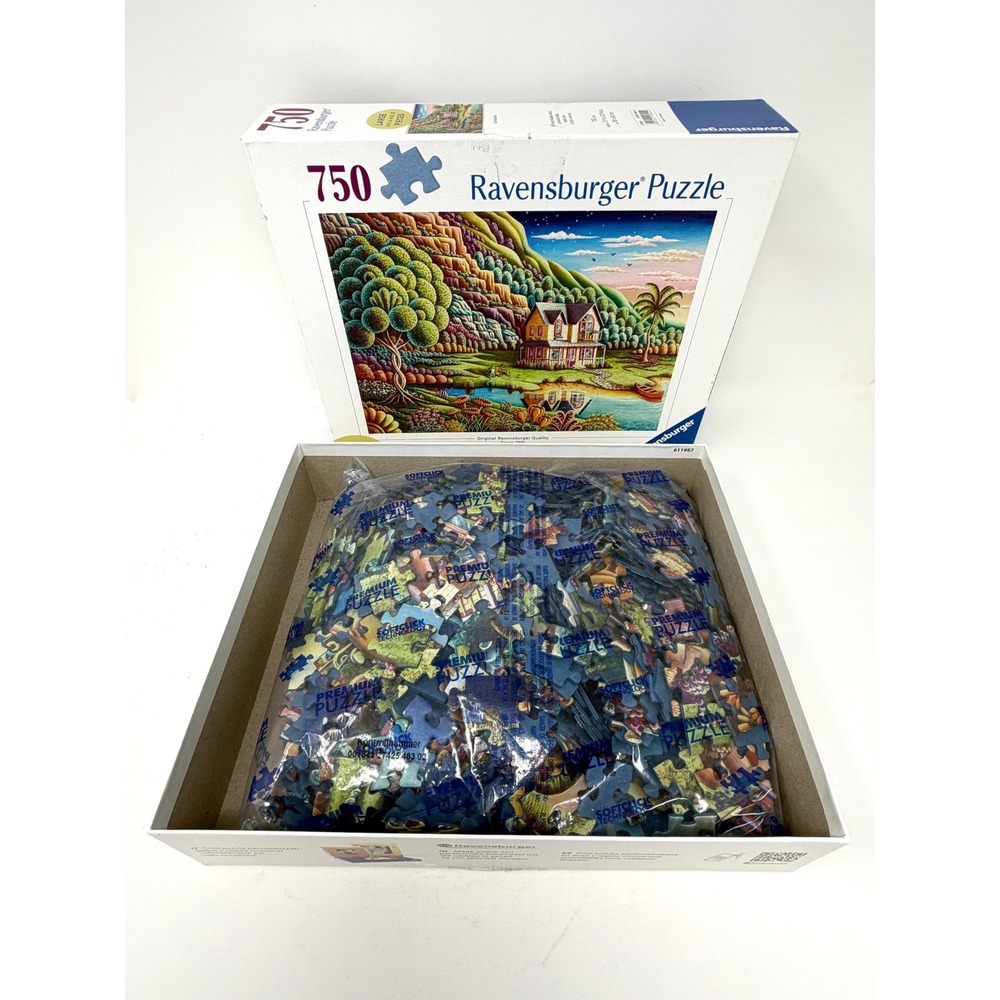 New Ravensburger 750 Piece Large Format Puzzle Lakeside Cottage Sealed Pieces - Picture 6 of 7